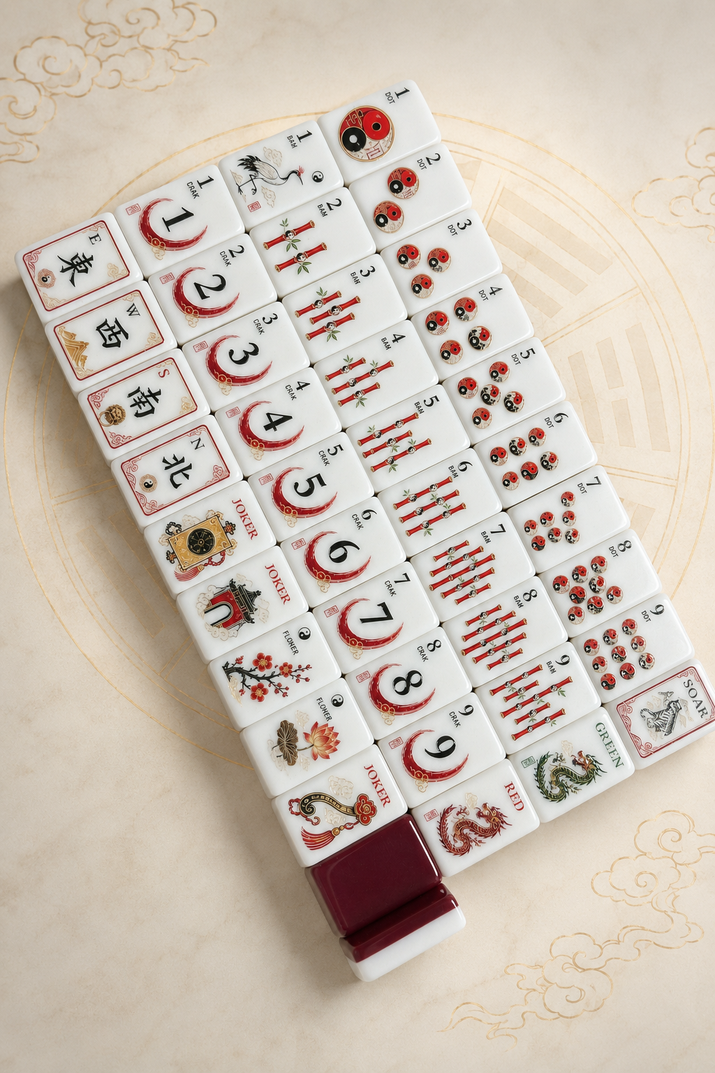 Red Bagua American Mahjong Set – 160 Tiles