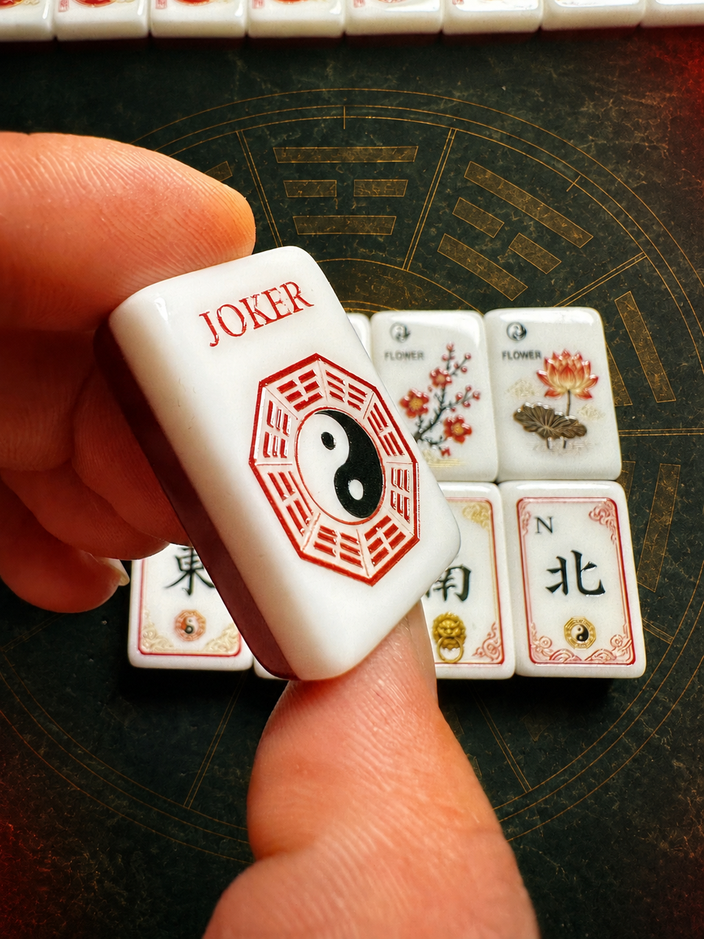 **Red Bagua American Mahjong Set – 160 Tiles | Senjoy Mahjong**