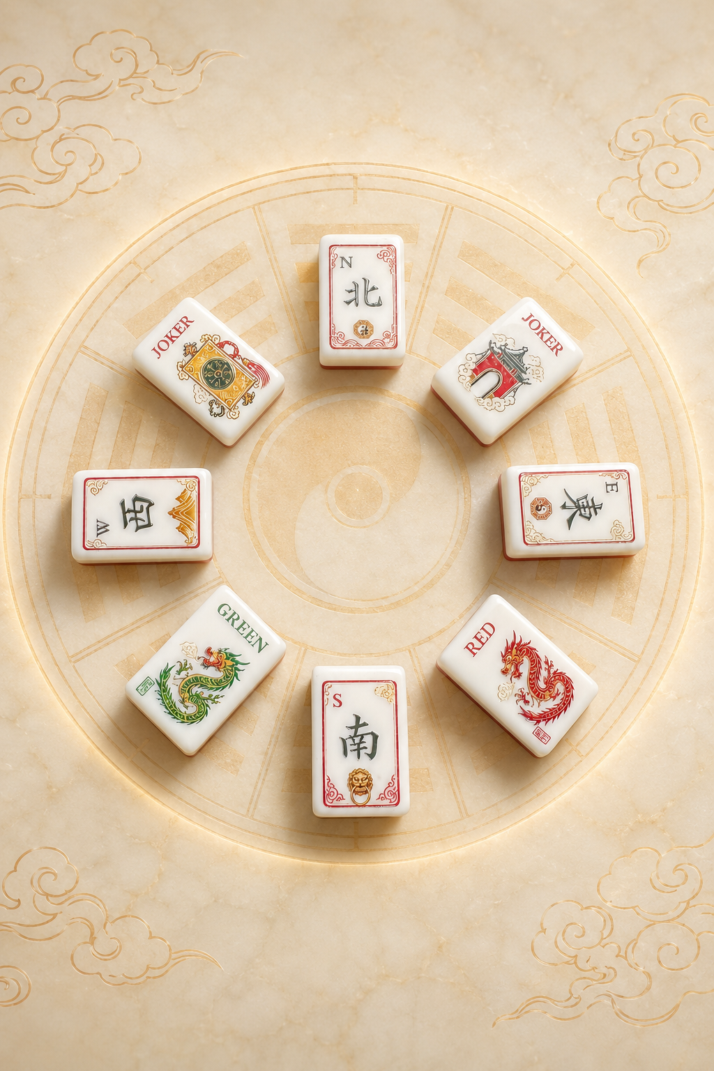 Red Bagua American Mahjong Set – 160 Tiles