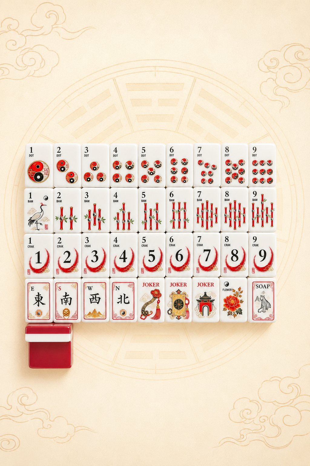 Red Bagua American Mahjong Set – 160 Tiles