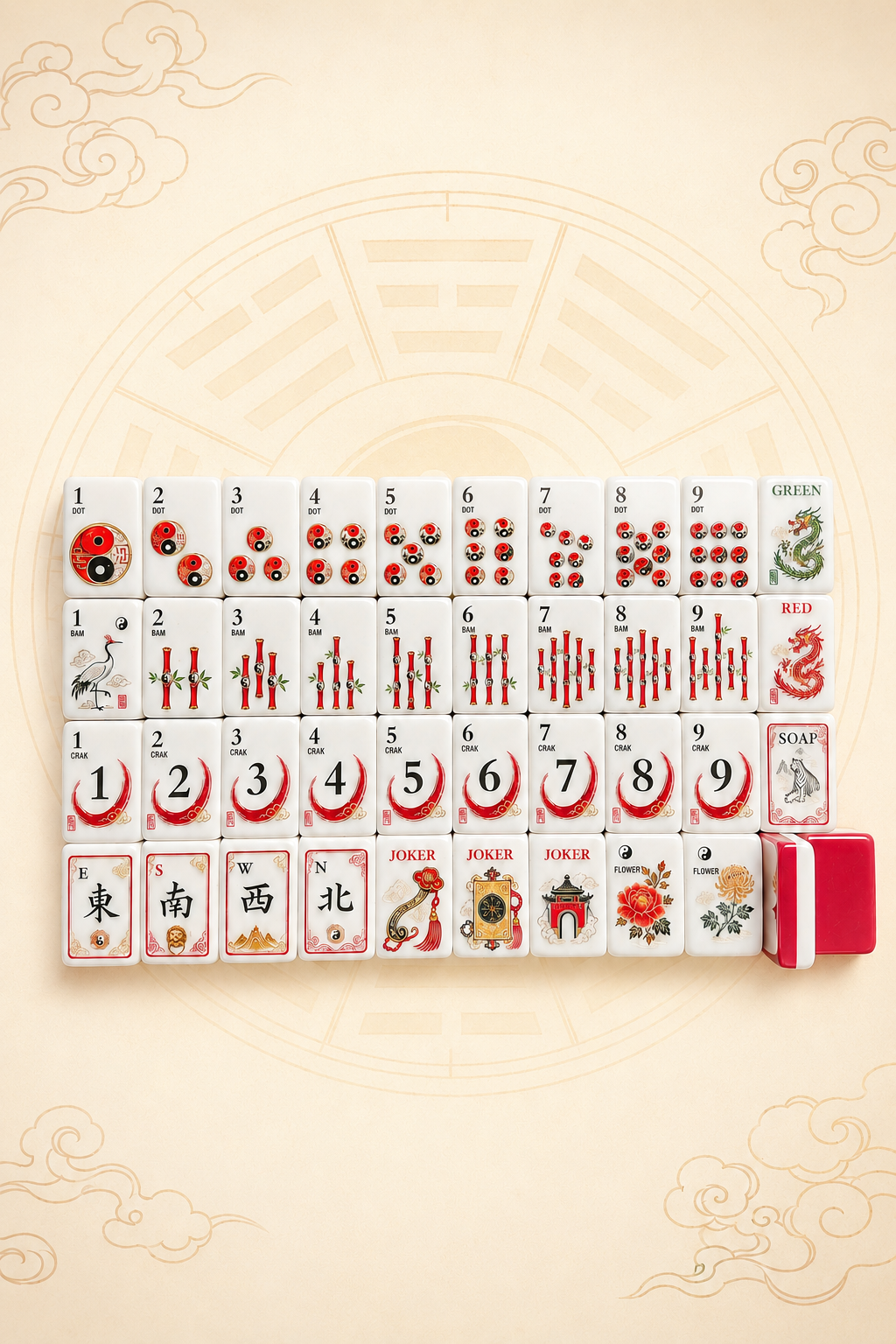 Red Bagua American Mahjong Set – 160 Tiles