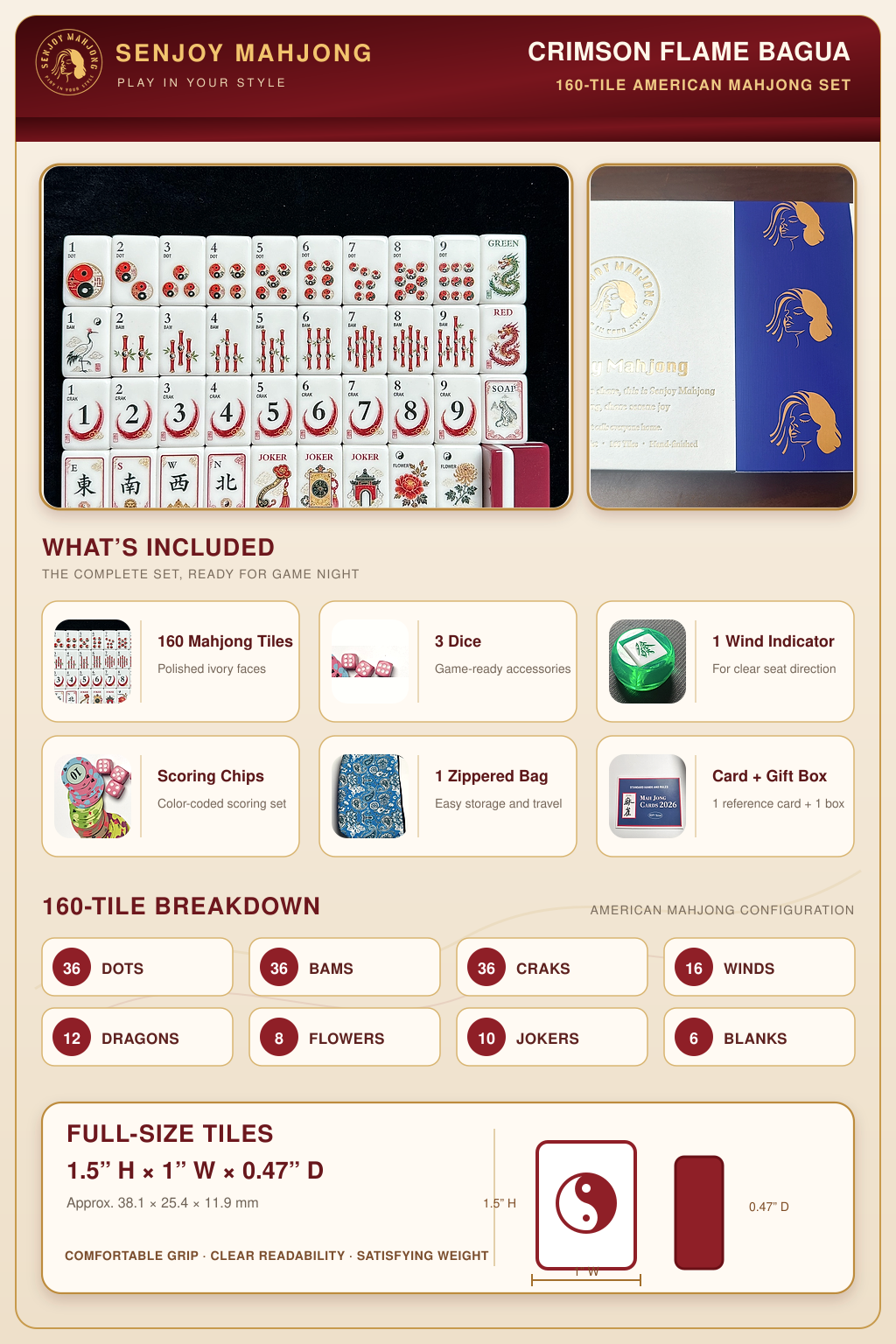 Red Bagua American Mahjong Set – 160 Tiles