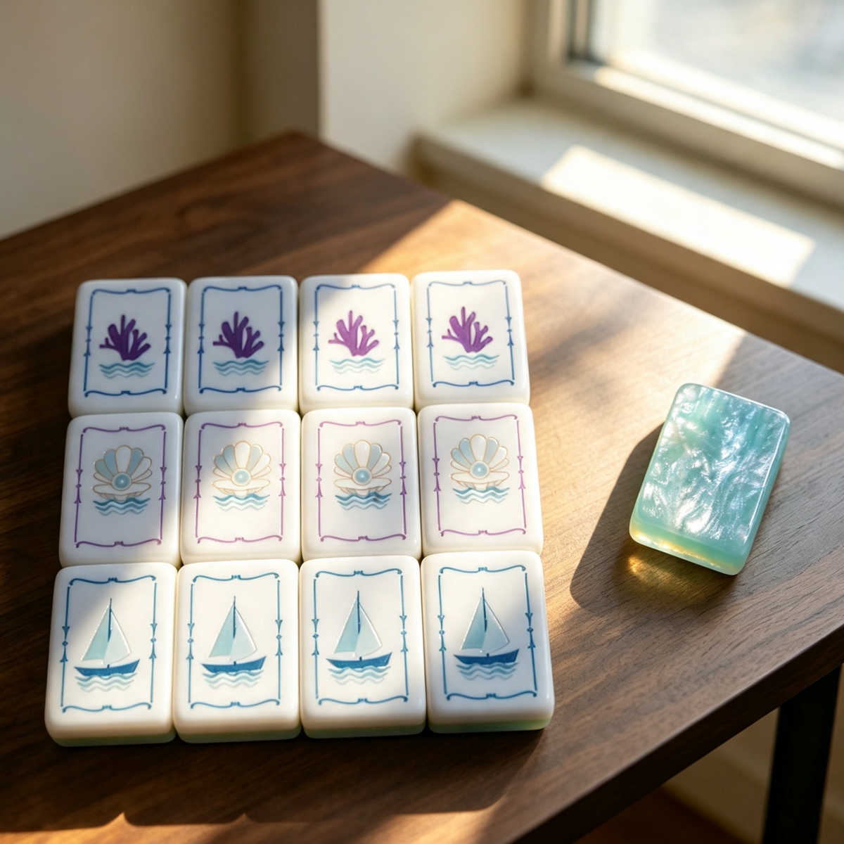 **The Serene Tide Line American Mahjong Set – Seafoam Swirl, 160 Tiles**