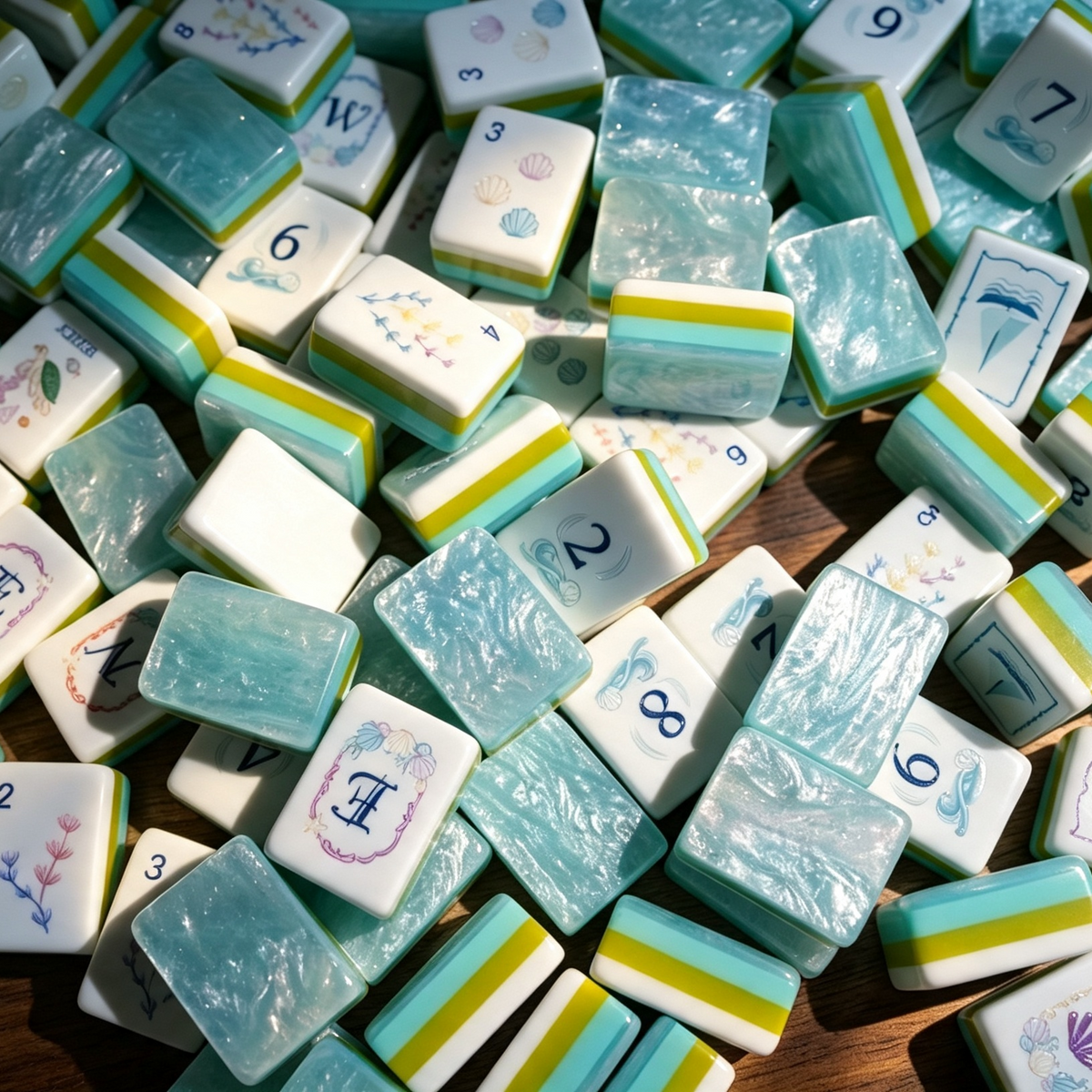 **The Serene Tide Line American Mahjong Set – Seafoam Swirl, 160 Tiles**