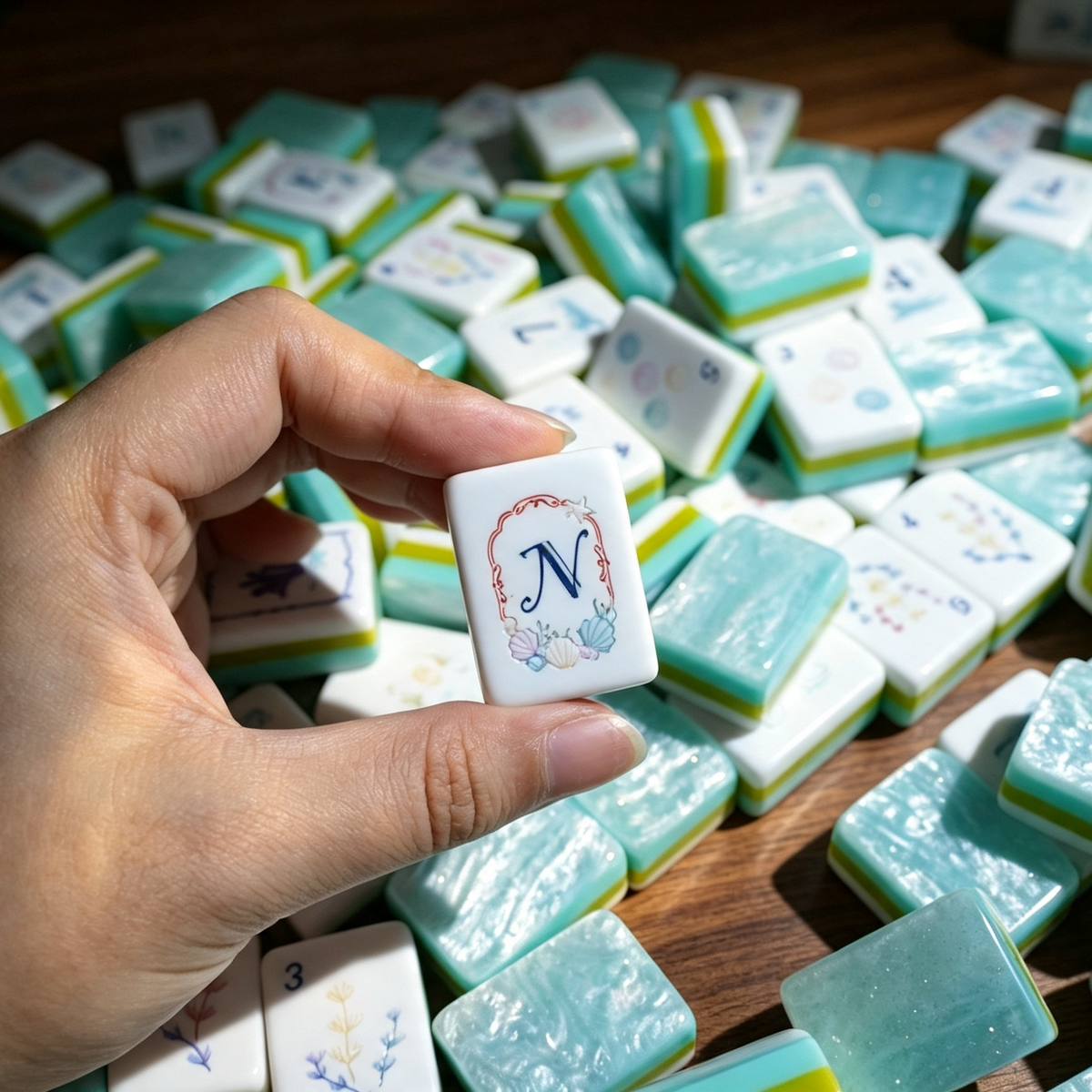 The Serene Tide Line American Mahjong Set – Seafoam Swirl, 160 Tiles
