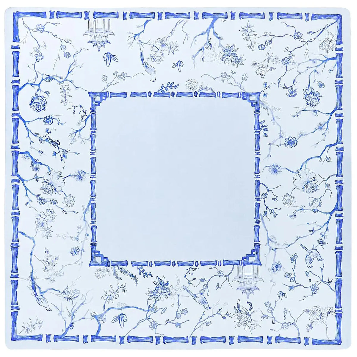 Blue White Chinoiserie Bamboo Mahjong Mat