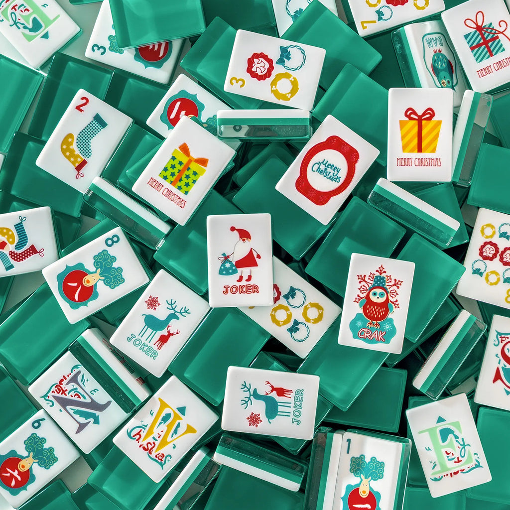 Teal Reindeer Wreath Christmas Mahjong Tiles