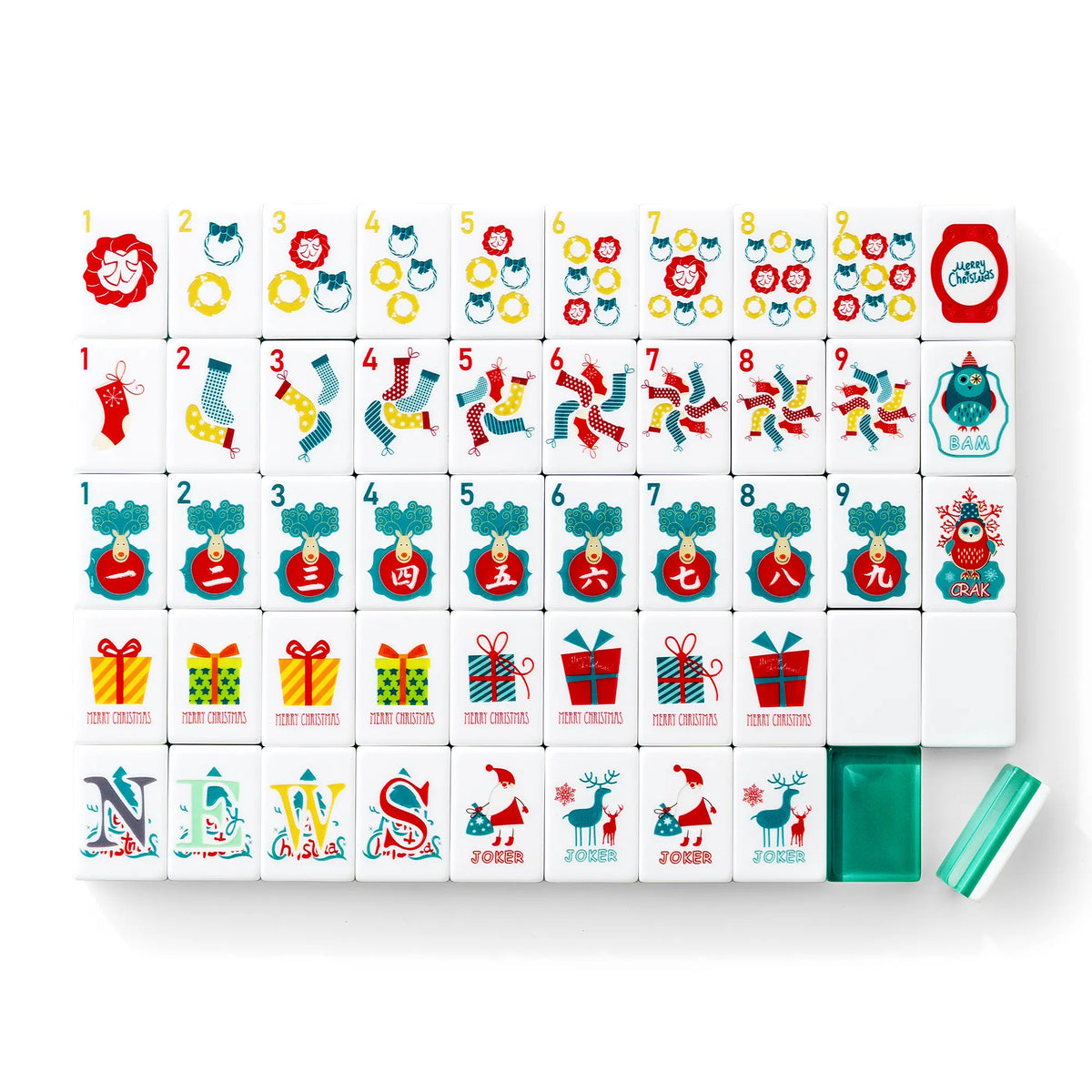 Teal Reindeer Wreath Christmas Mahjong Tiles
