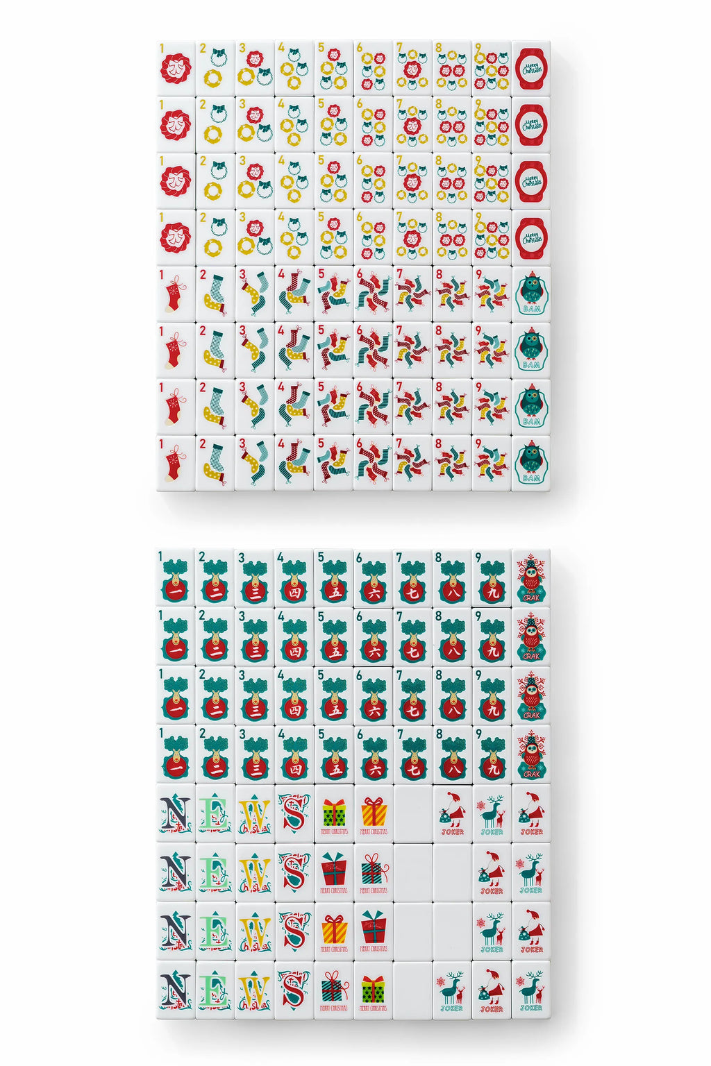 Teal Reindeer Wreath Christmas Mahjong Tiles