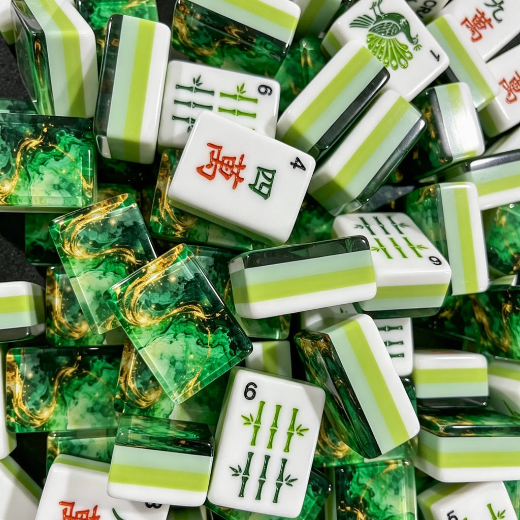 Gilded Veins Emerald Green Mahjong Tiles