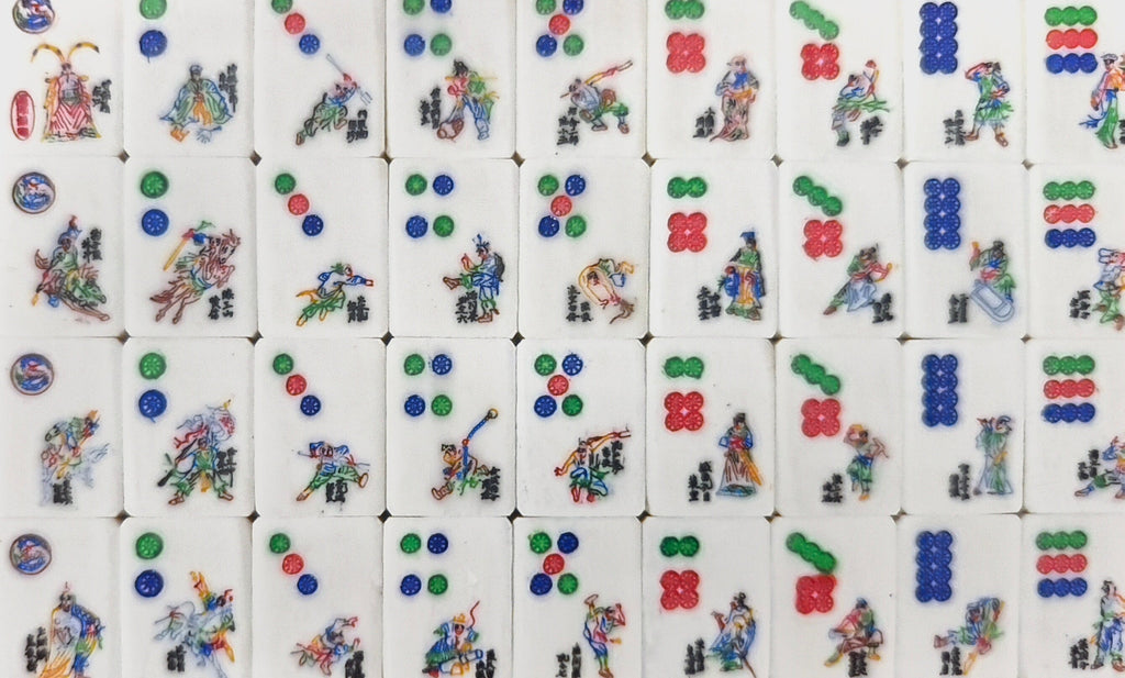 **Heirloom Hand-Painted Bovine Bone Mahjong Set – Artisan Made**