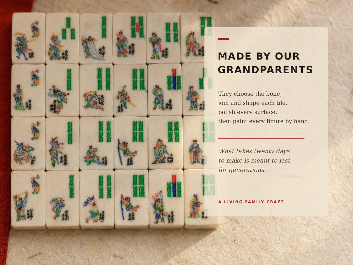 Heirloom Hand-Painted Bovine Bone Mahjong Set – Artisan Made