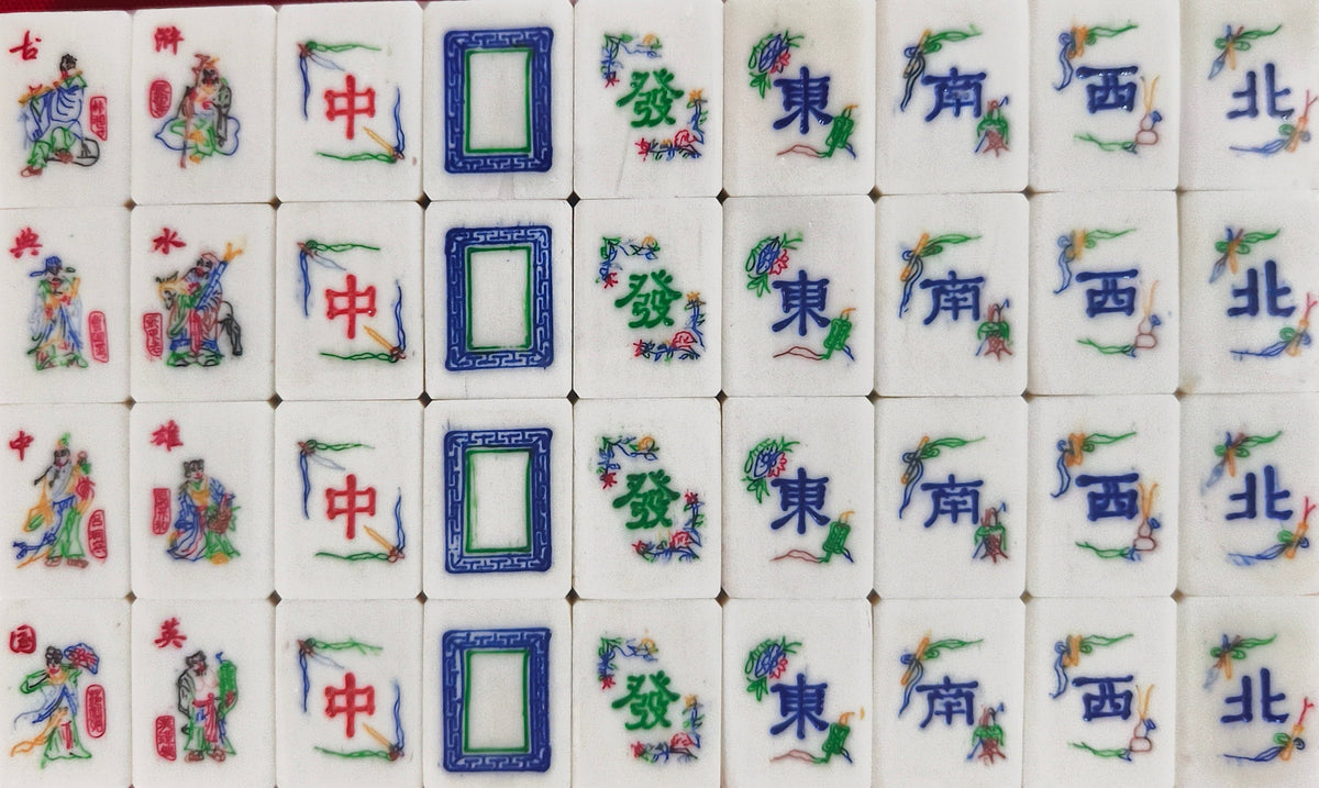 **Heirloom Hand-Painted Bovine Bone Mahjong Set – Artisan Made**