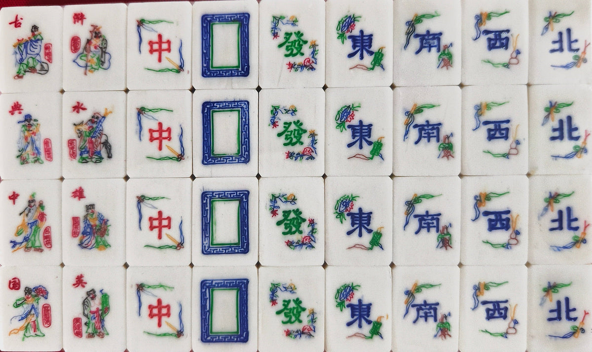 **Heirloom Hand-Painted Bovine Bone Mahjong Set – Artisan Made**