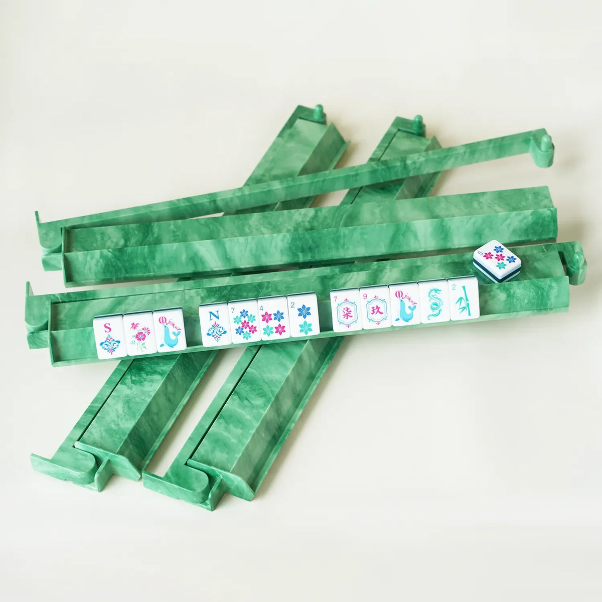 Jade Mahjong Racks with Pushers