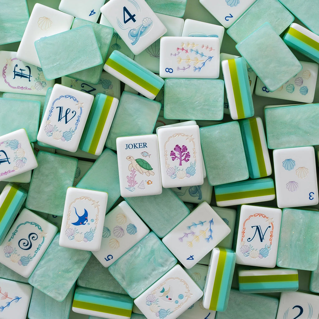 Mint Shimmer Ocean Reef Mahjong Tiles
