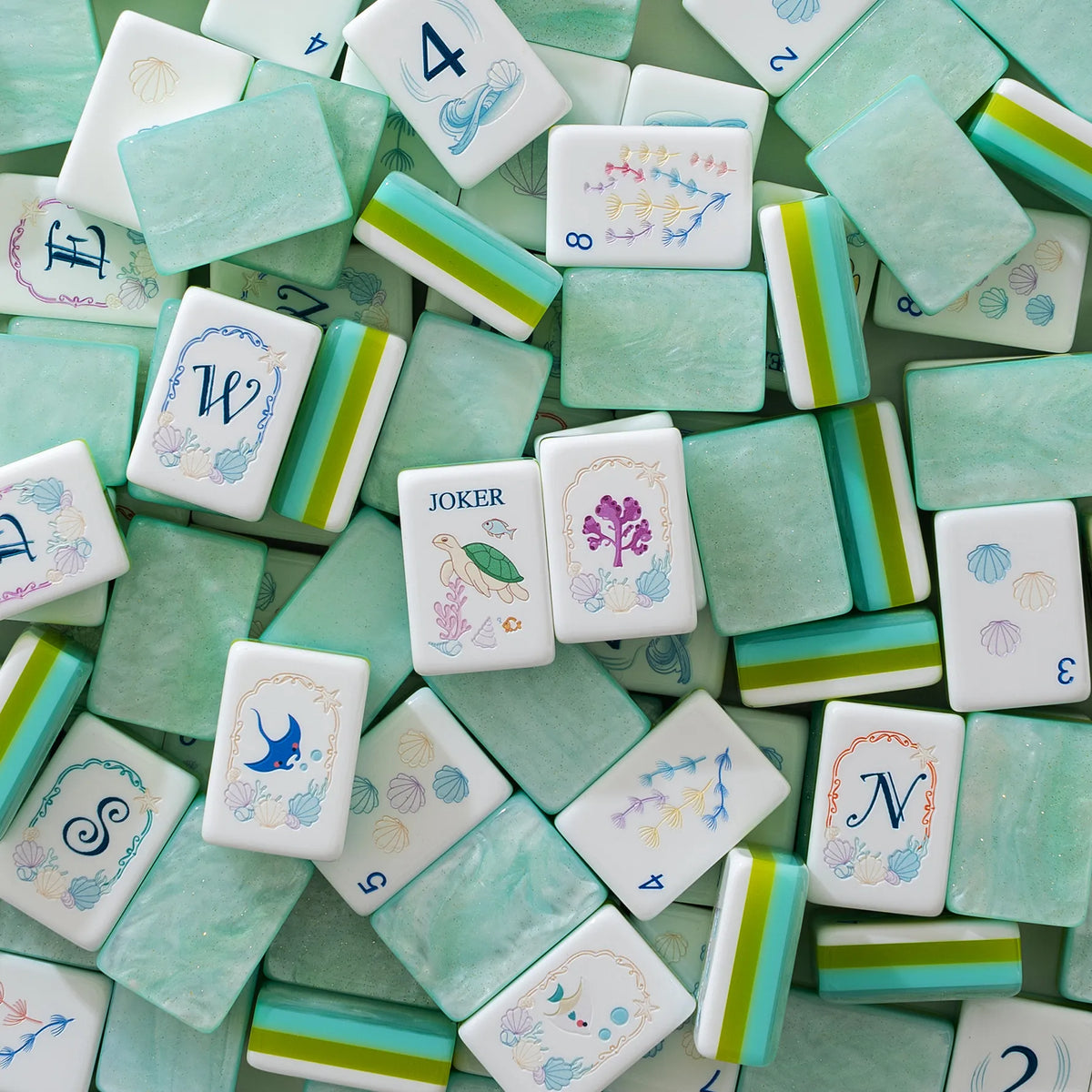 Mint Shimmer Ocean Reef Mahjong Tiles