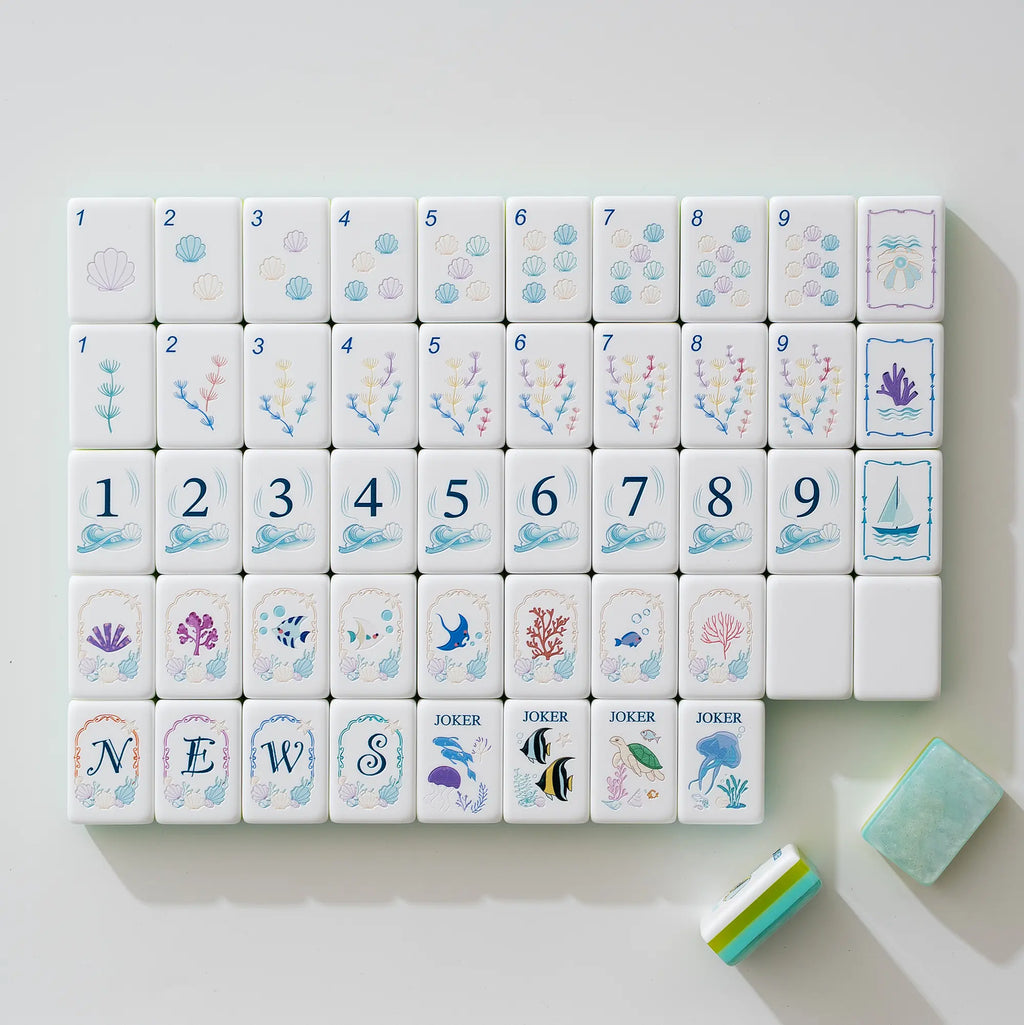 Mint Shimmer Ocean Reef Mahjong Tiles