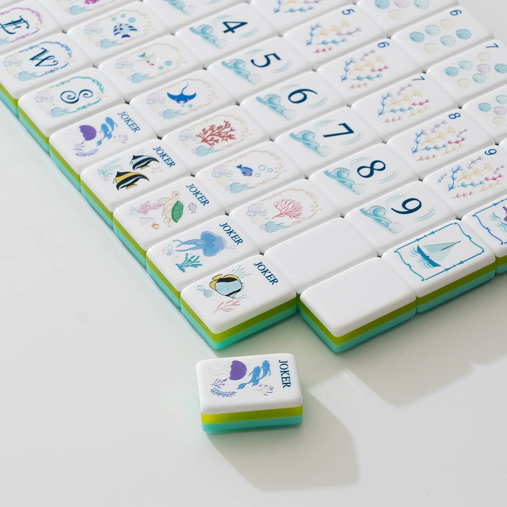 Mint Shimmer Ocean Reef Mahjong Tiles