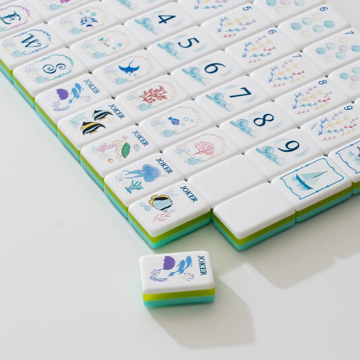 Mint Shimmer Ocean Reef Mahjong Tiles