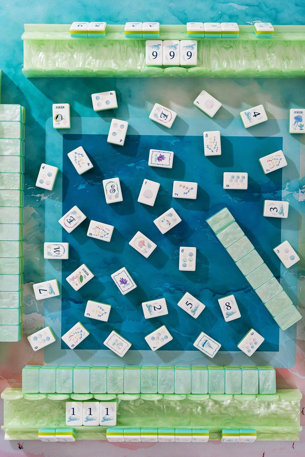 Mint Shimmer Ocean Reef Mahjong Tiles