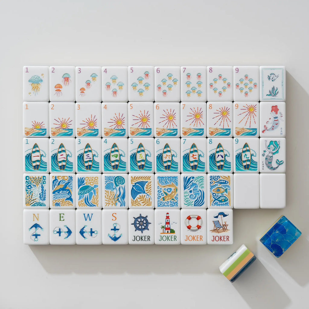 Ocean Coastal Surf Mahjong Tiles
