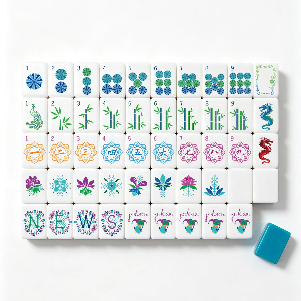 Peacock Teal Imperial Botanical Mahjong Tiles