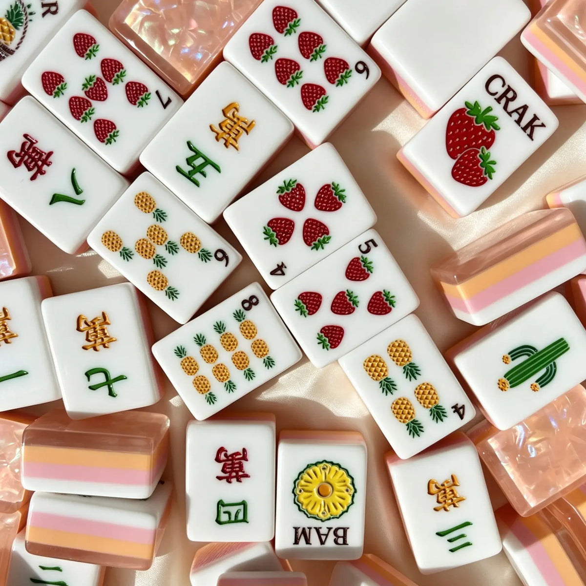 Strawberry Pineapple Shimmer Mahjong Tiles