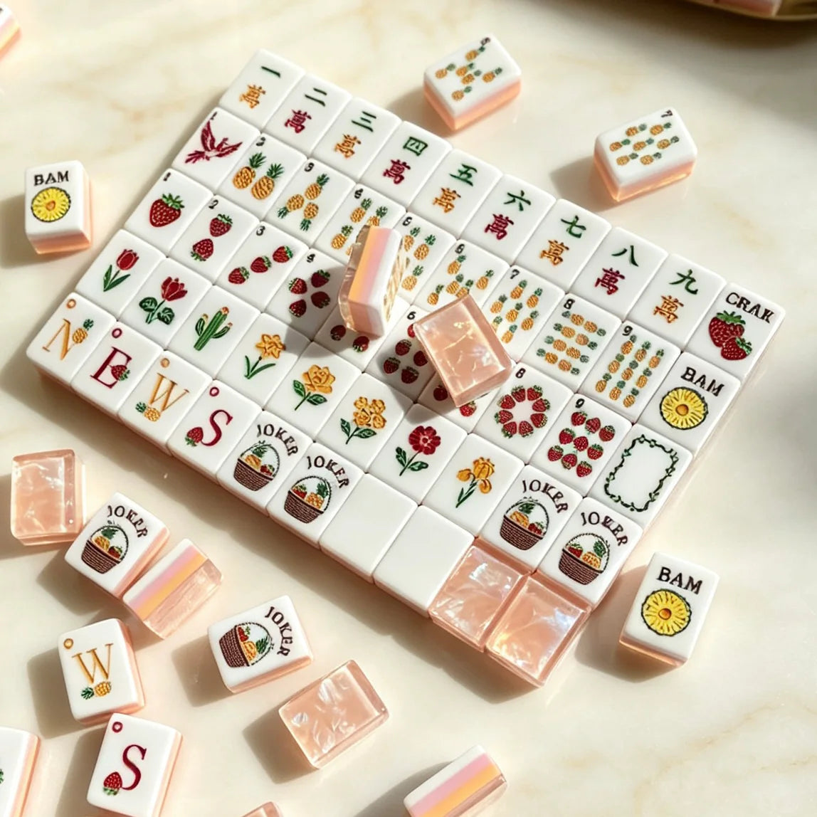 Strawberry Pineapple Shimmer Mahjong Tiles