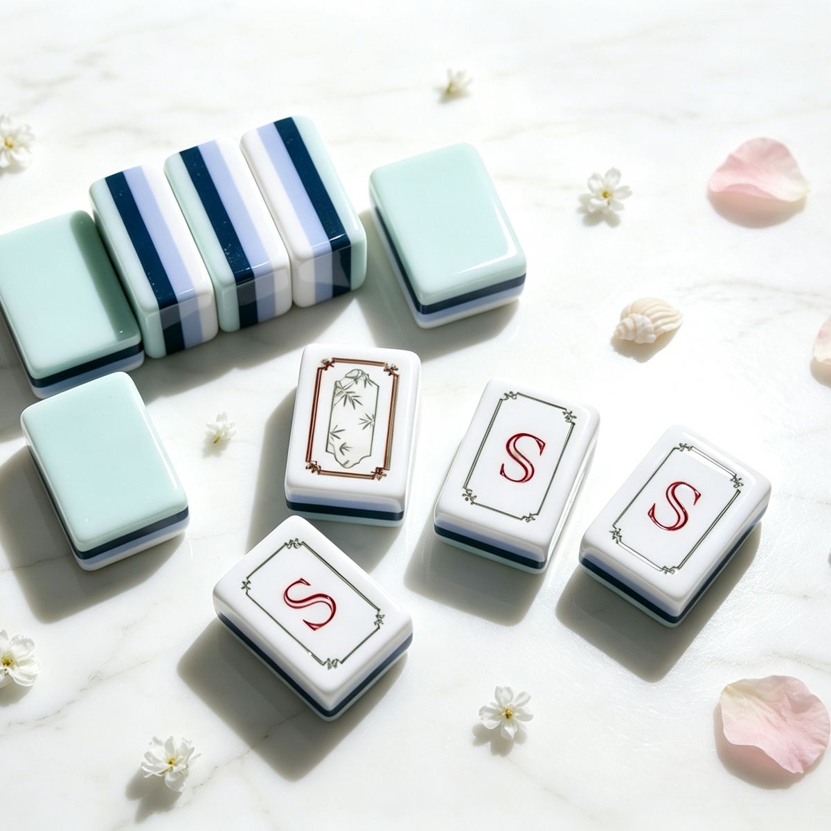 The Jade Garden Line American Mahjong Set – Mint & Ivory, 160 Tiles