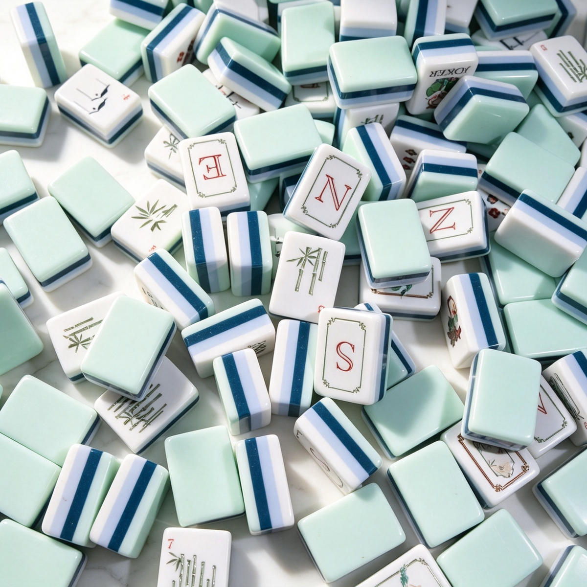**The Jade Garden Line American Mahjong Set – Mint & Ivory, 160 Tiles**