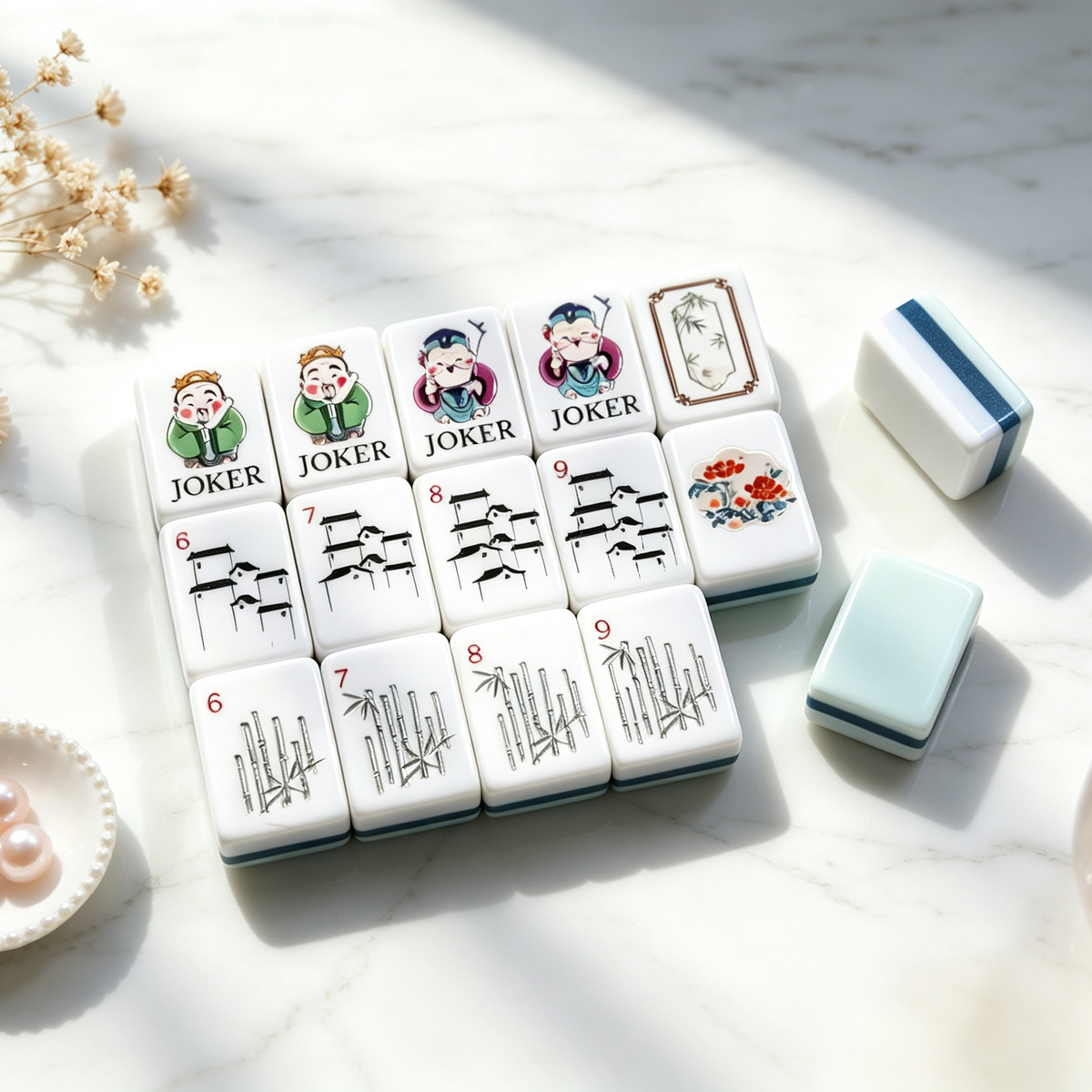 The Jade Garden Line American Mahjong Set – Mint & Ivory, 160 Tiles