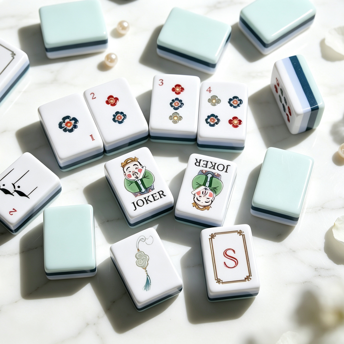 The Jade Garden Line American Mahjong Set – Mint & Ivory, 160 Tiles