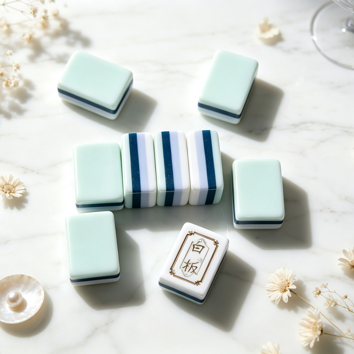The Jade Garden Line American Mahjong Set – Mint & Ivory, 160 Tiles